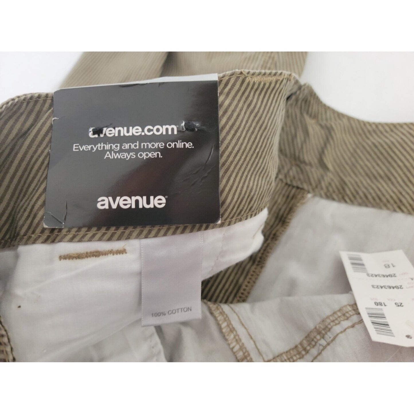 Avenue Womens Pants 18 Plus Capri Modern Fit Flap Pockets Brown Stripe Cotton