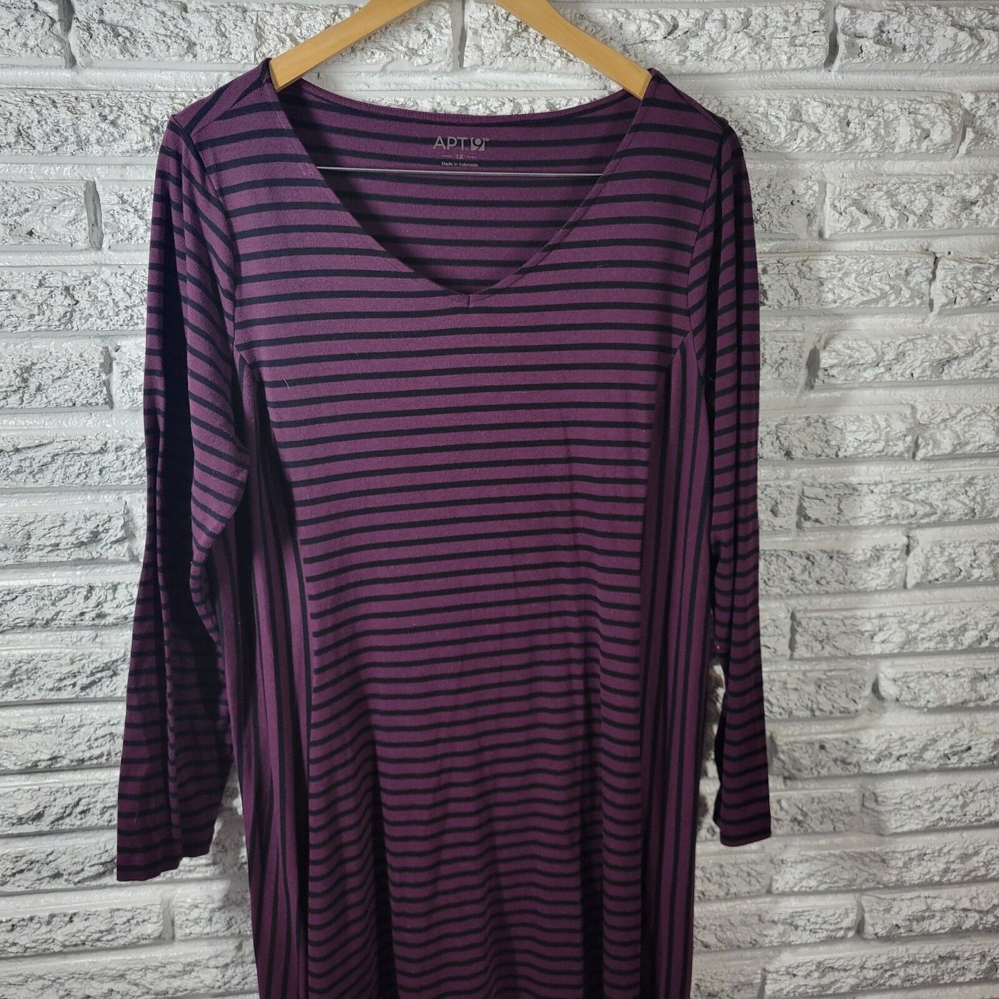 Apt 9 Womens Dress 1X Long Sleeve Knit Purple Black Stripe Poly Blend Casual