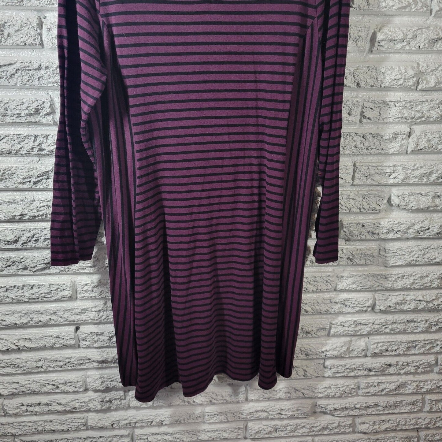 Apt 9 Womens Dress 1X Long Sleeve Knit Purple Black Stripe Poly Blend Casual