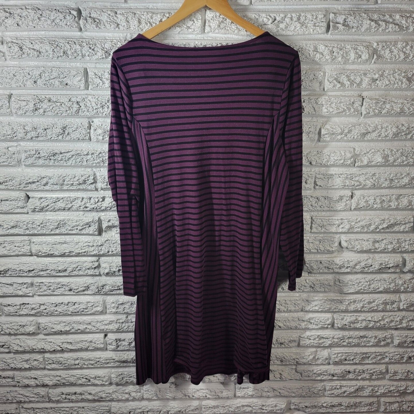 Apt 9 Womens Dress 1X Long Sleeve Knit Purple Black Stripe Poly Blend Casual