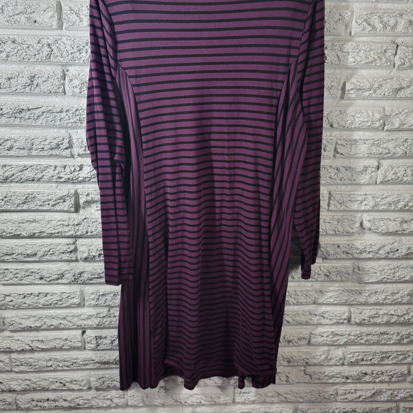 Apt 9 Womens Dress 1X Long Sleeve Knit Purple Black Stripe Poly Blend Casual