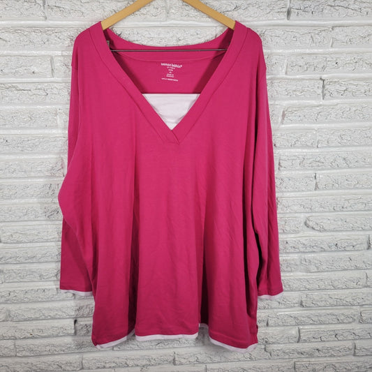 Women Within Womens Top 4X Plus Tunic Long Sleeve Pink Square Neck Casual Comfy