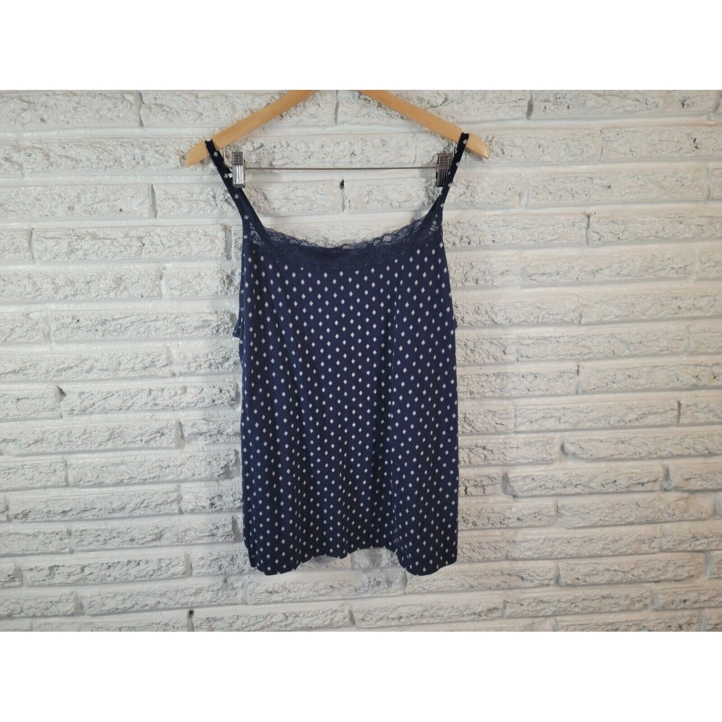 Catherines Womens Top 2X 22W 24W Camisole Blue Diamonds Lace Trim Cotton Blend