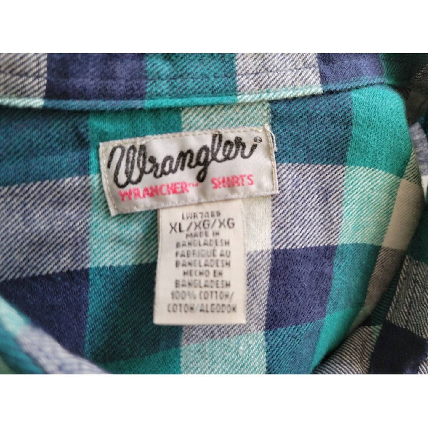 Wrangler Women Shirt Extra Large XL Button Up Blue Plaid Collar Cotton Casual