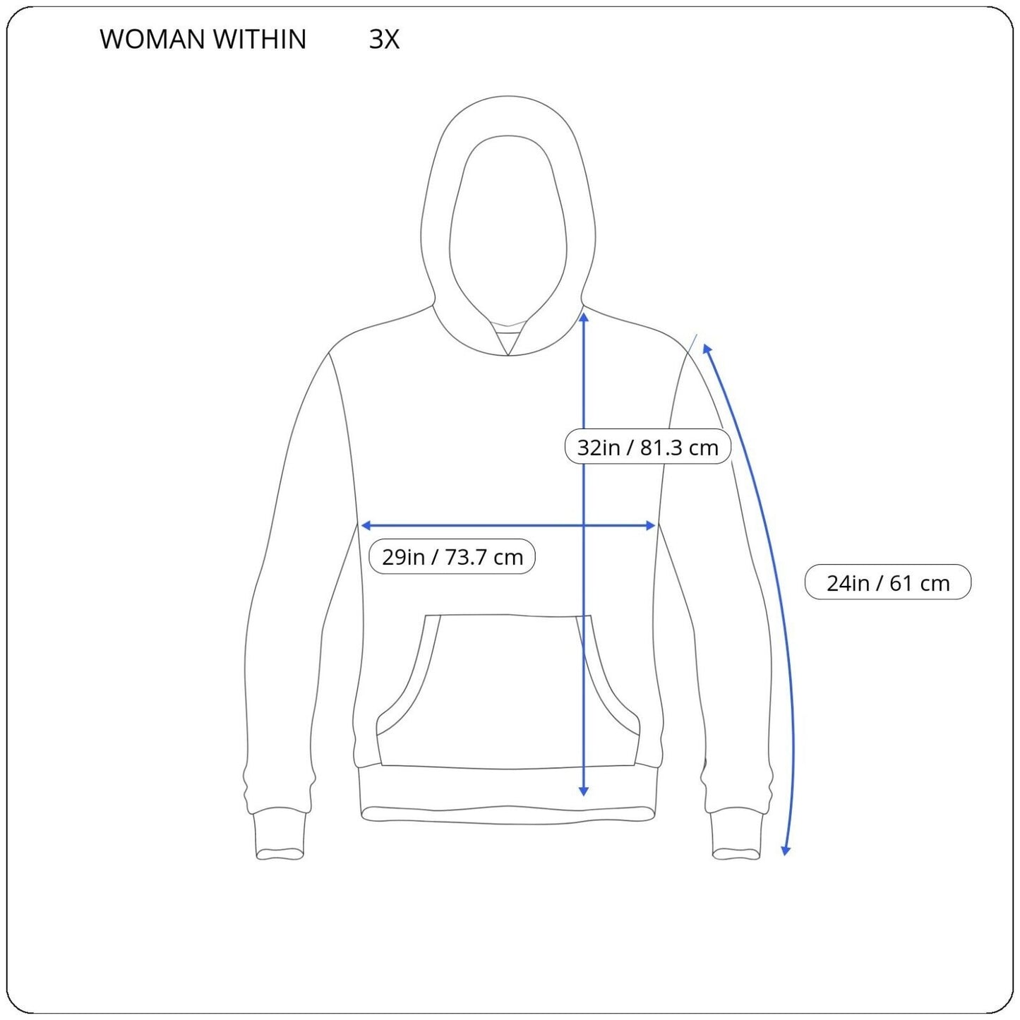 Women Within Women Jacket 3X Hoodie Pockets Blue Full Zip Drawstring Warm Casual