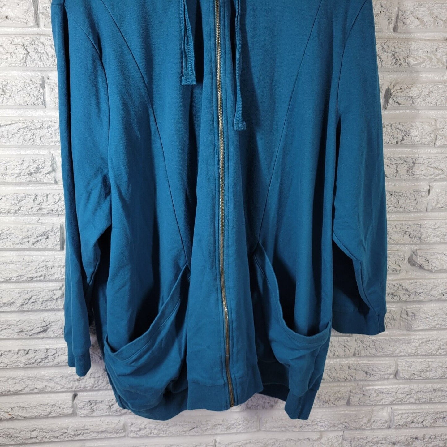 Women Within Women Jacket 3X Hoodie Pockets Blue Full Zip Drawstring Warm Casual