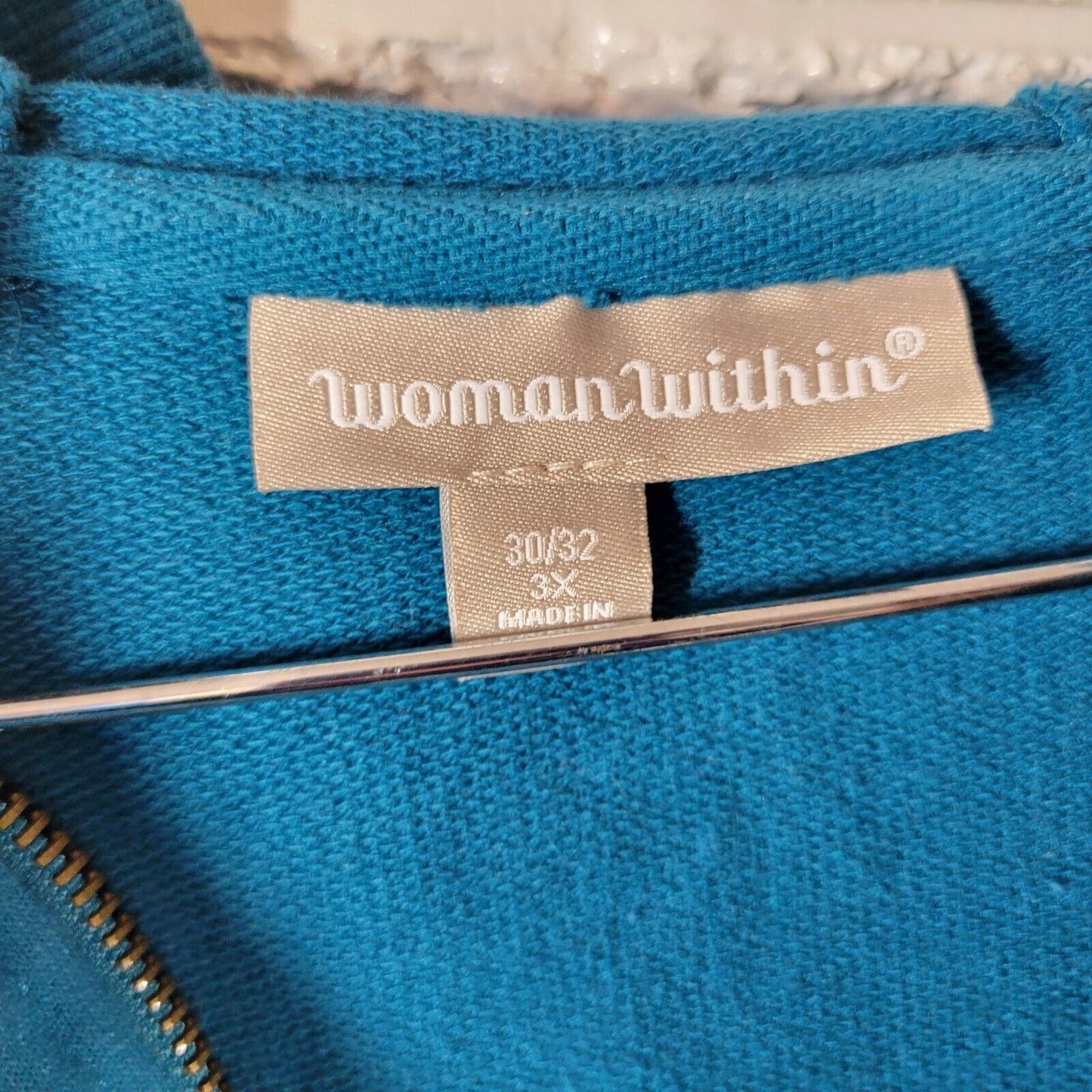 Women Within Women Jacket 3X Hoodie Pockets Blue Full Zip Drawstring Warm Casual