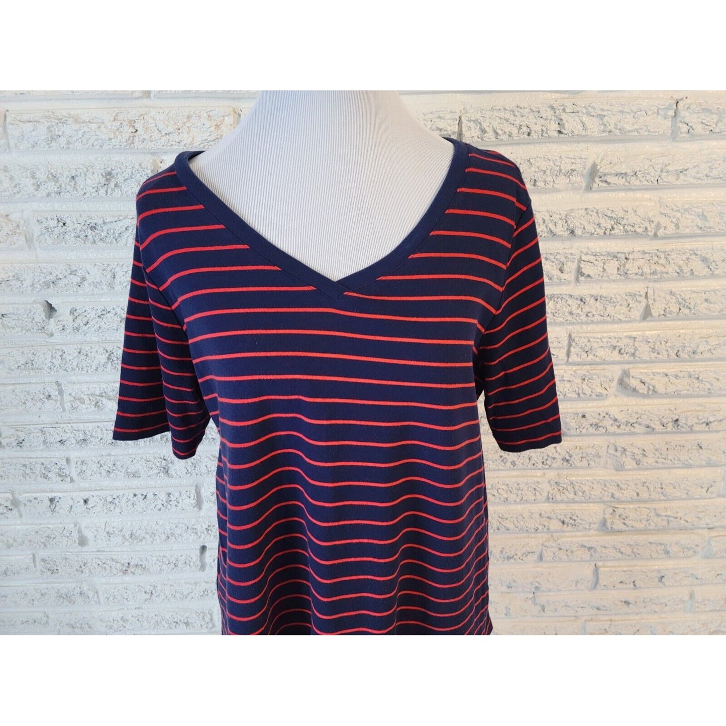 Isaac Mizrahi Live QVC Womens Top 1X Plus Tee Blue Stripe Cotton VNeck Casual