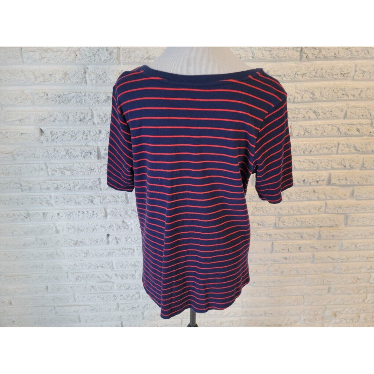 Isaac Mizrahi Live QVC Womens Top 1X Plus Tee Blue Stripe Cotton VNeck Casual