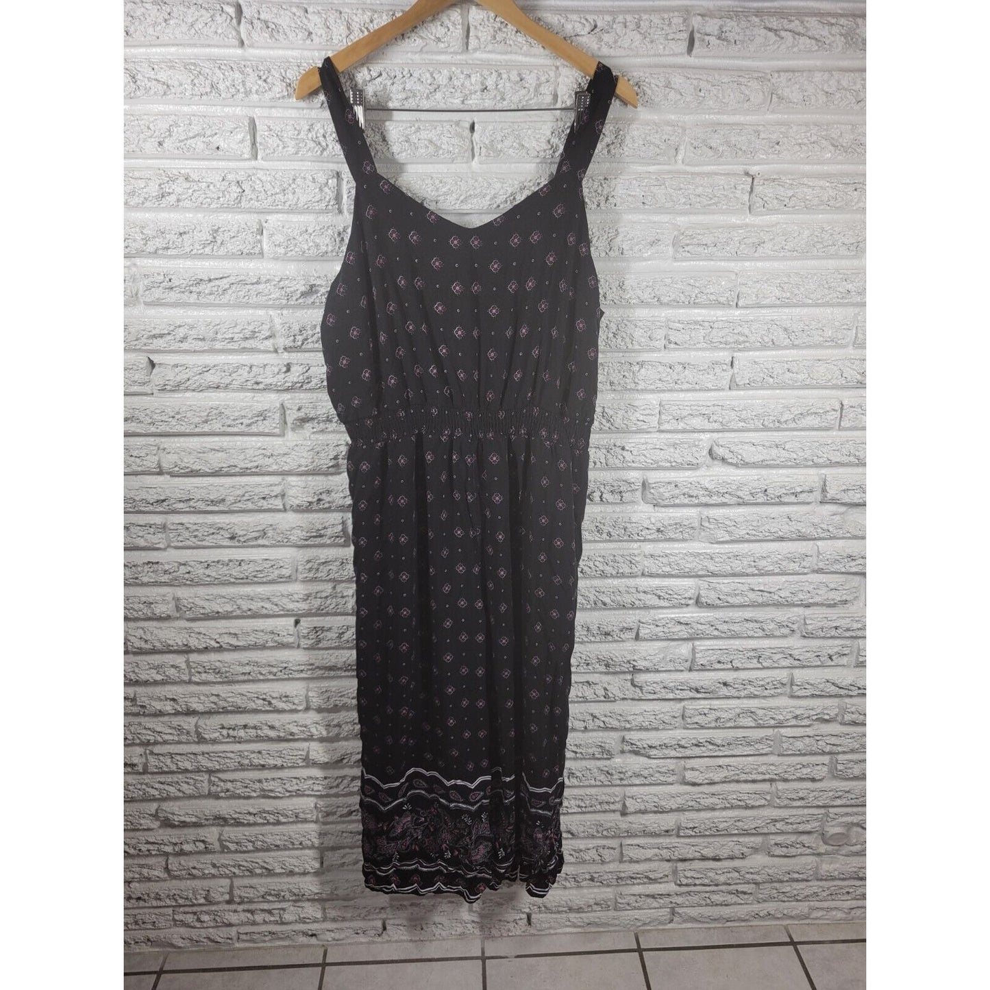 Always Indigo Womens Jumpsuit 2X Wide Leg Black Floral Rayon Comfy Lightweight