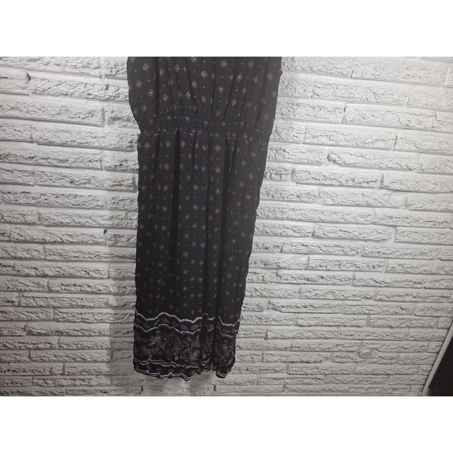 Always Indigo Womens Jumpsuit 2X Wide Leg Black Floral Rayon Comfy Lightweight