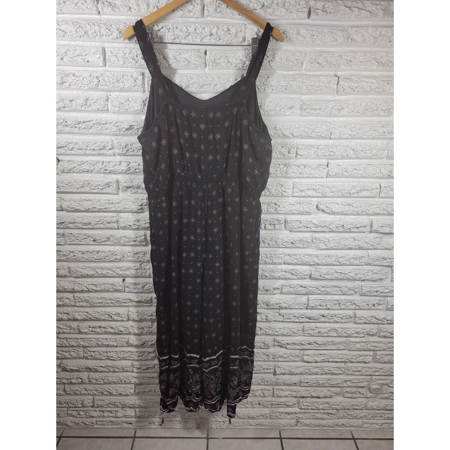 Always Indigo Womens Jumpsuit 2X Wide Leg Black Floral Rayon Comfy Lightweight