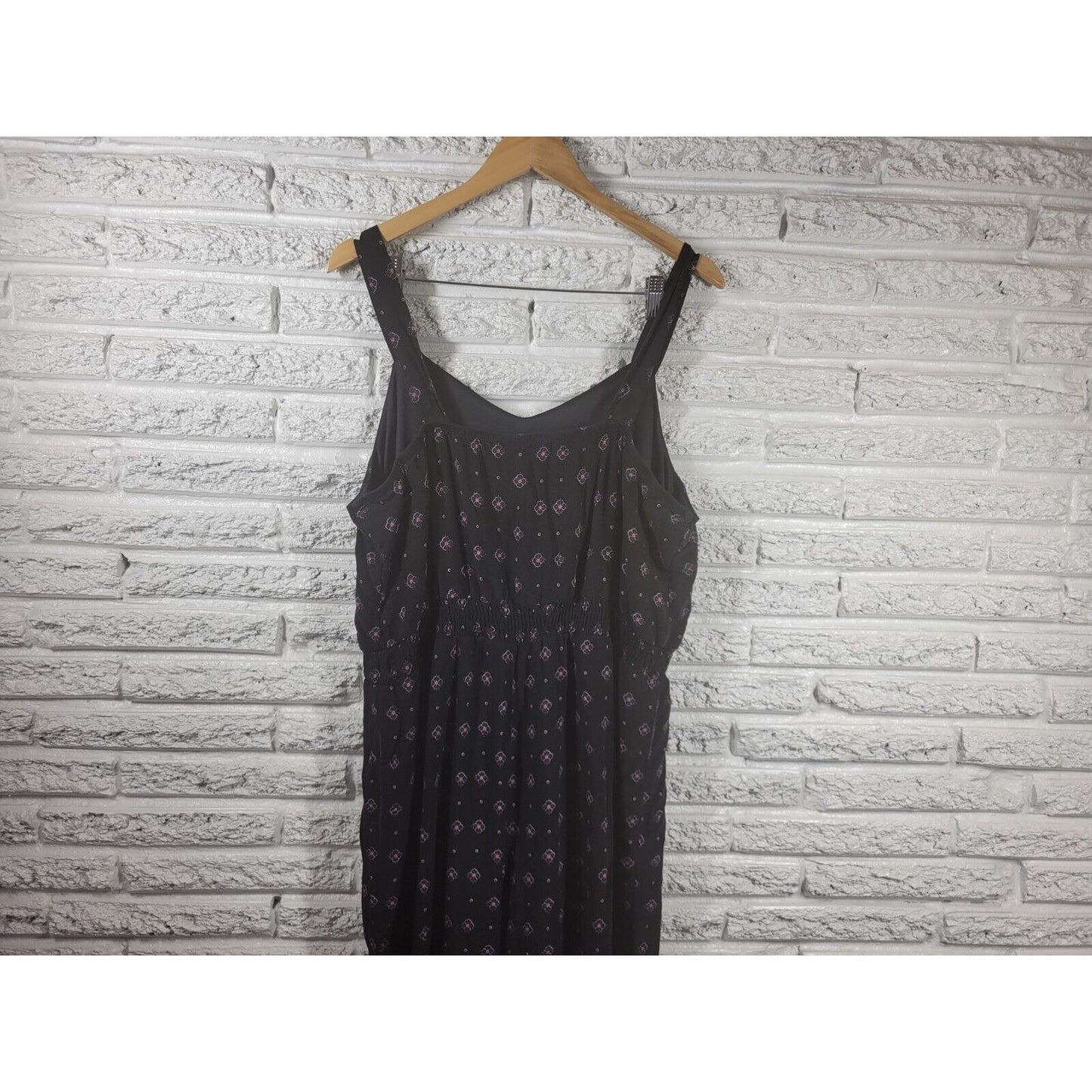 Always Indigo Womens Jumpsuit 2X Wide Leg Black Floral Rayon Comfy Lightweight