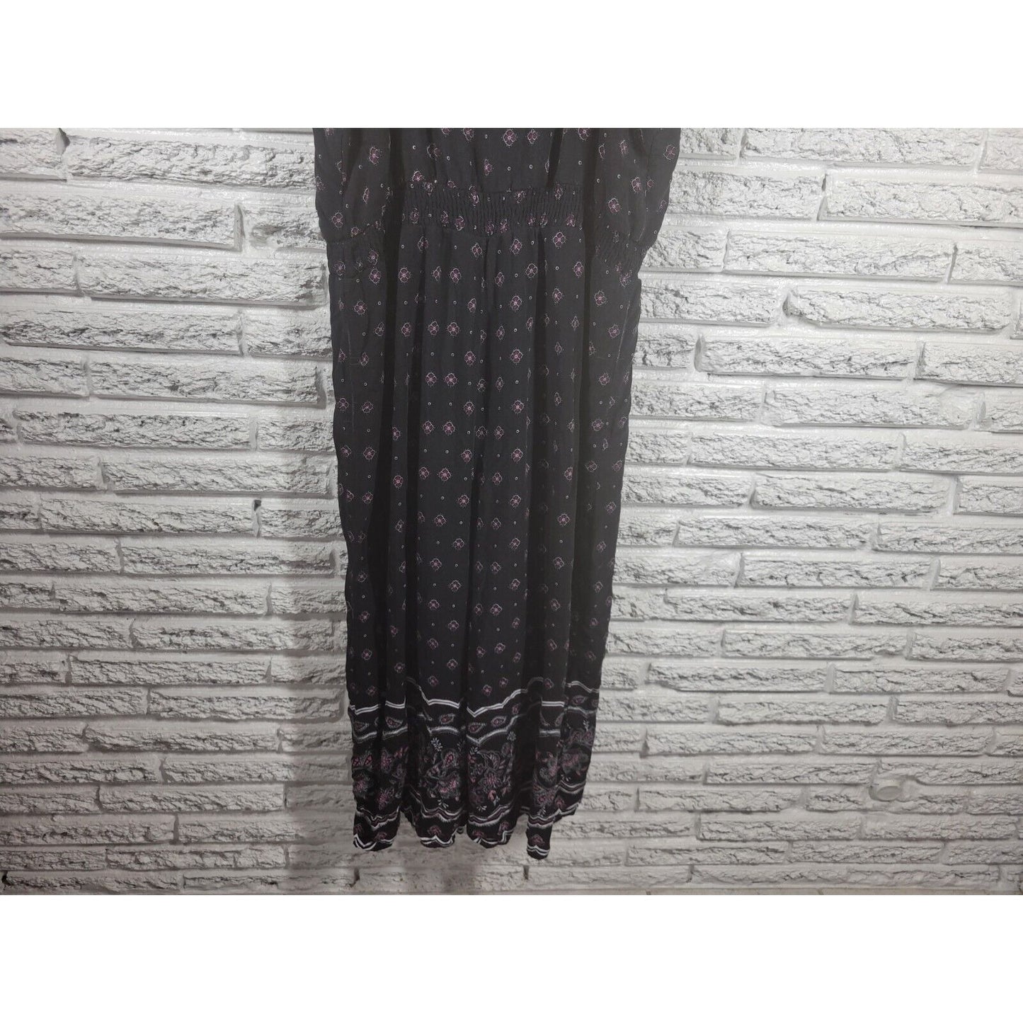 Always Indigo Womens Jumpsuit 2X Wide Leg Black Floral Rayon Comfy Lightweight