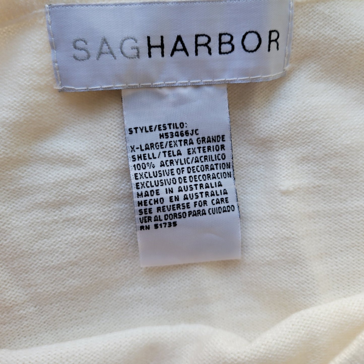 Sag Harbor Womens Top Extra Large 3/4 Sleeve White Acrylic Soft Embroidered