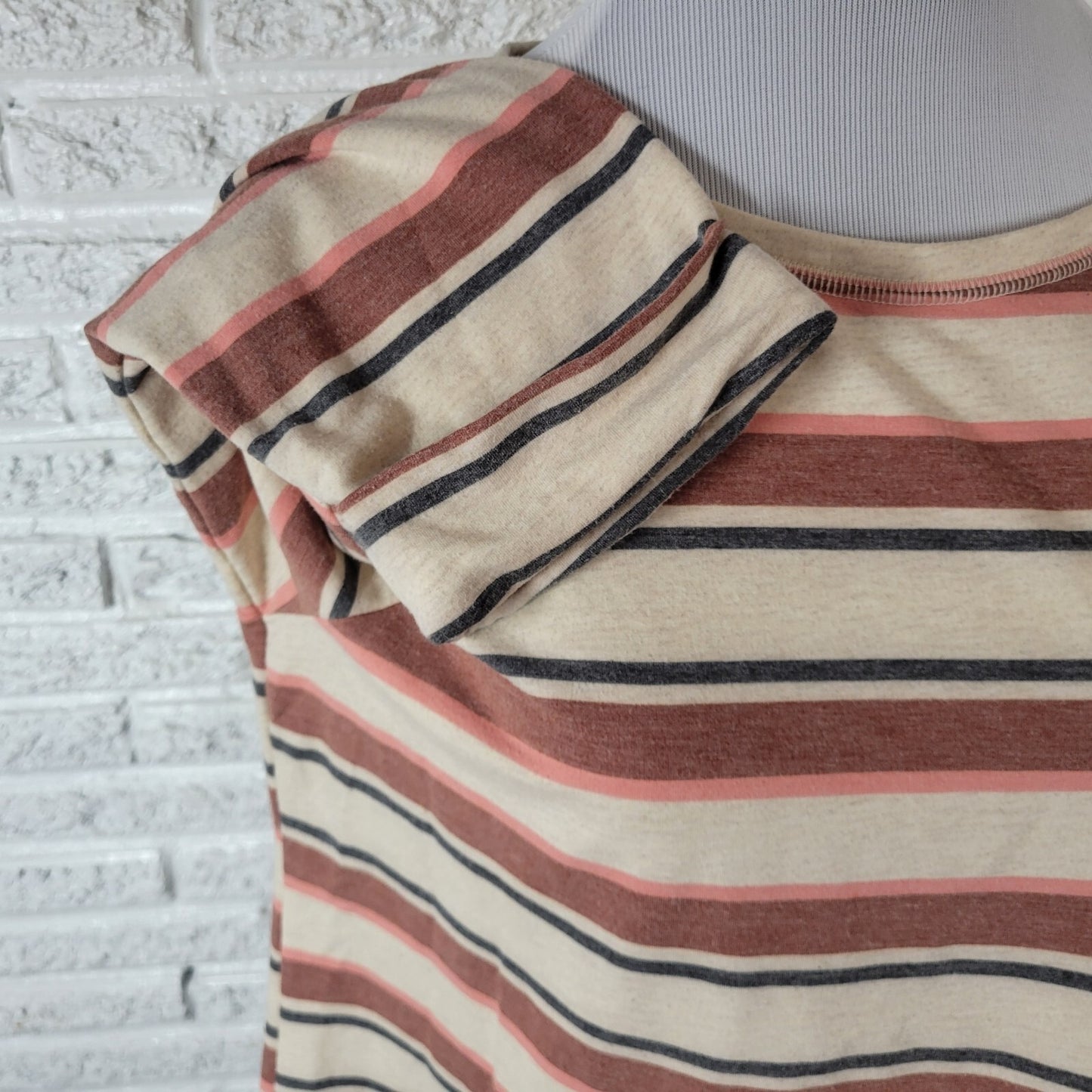 Croft Barrow Womens Top Extra Large Tee 3/4 Cuff Sleeve Brown Pink Stripe Comfy