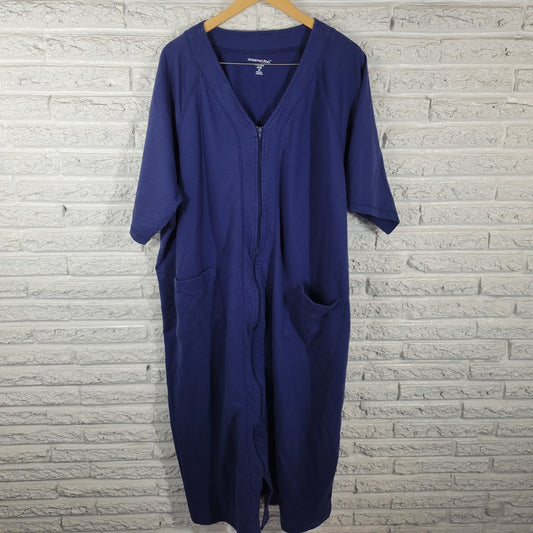 Dreams Co Womens Robe 2X 26 28 Plus Short Sleeve Zip Up Pockets Blue Loungewear