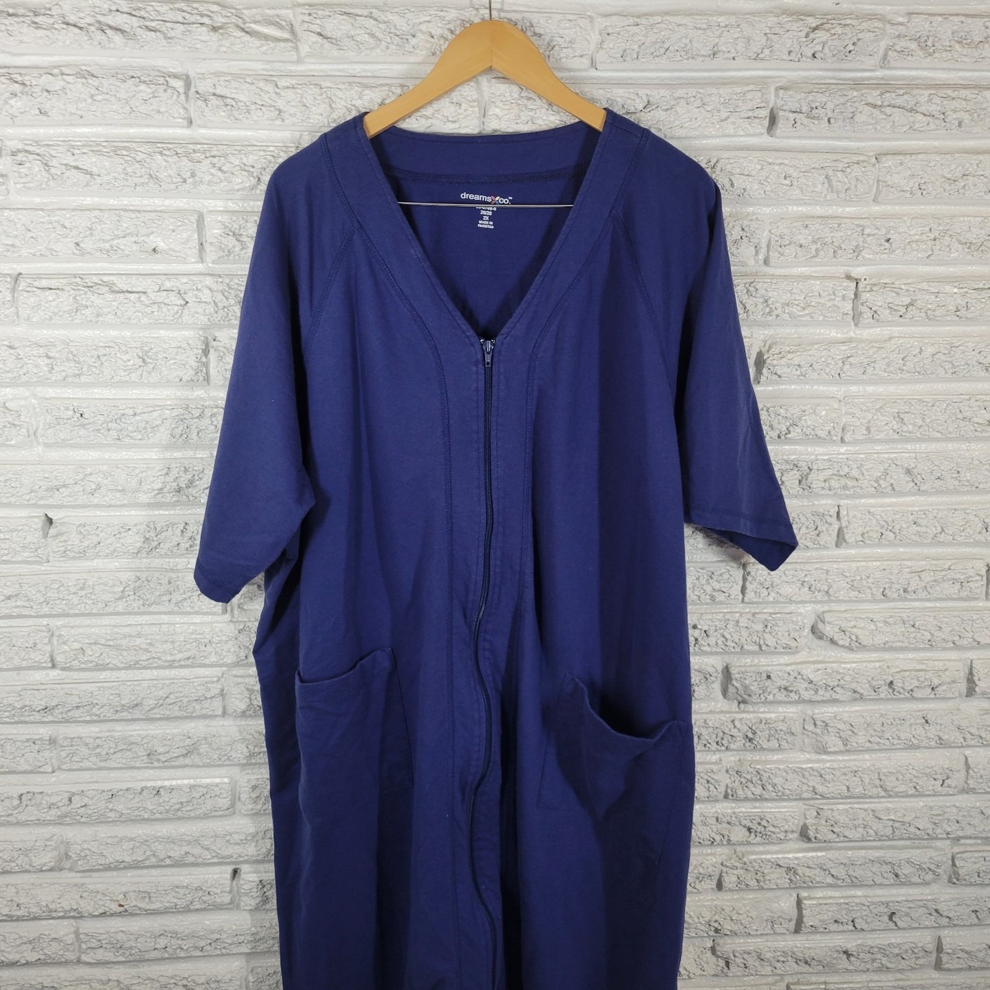 Dreams Co Womens Robe 2X 26 28 Plus Short Sleeve Zip Up Pockets Blue Loungewear