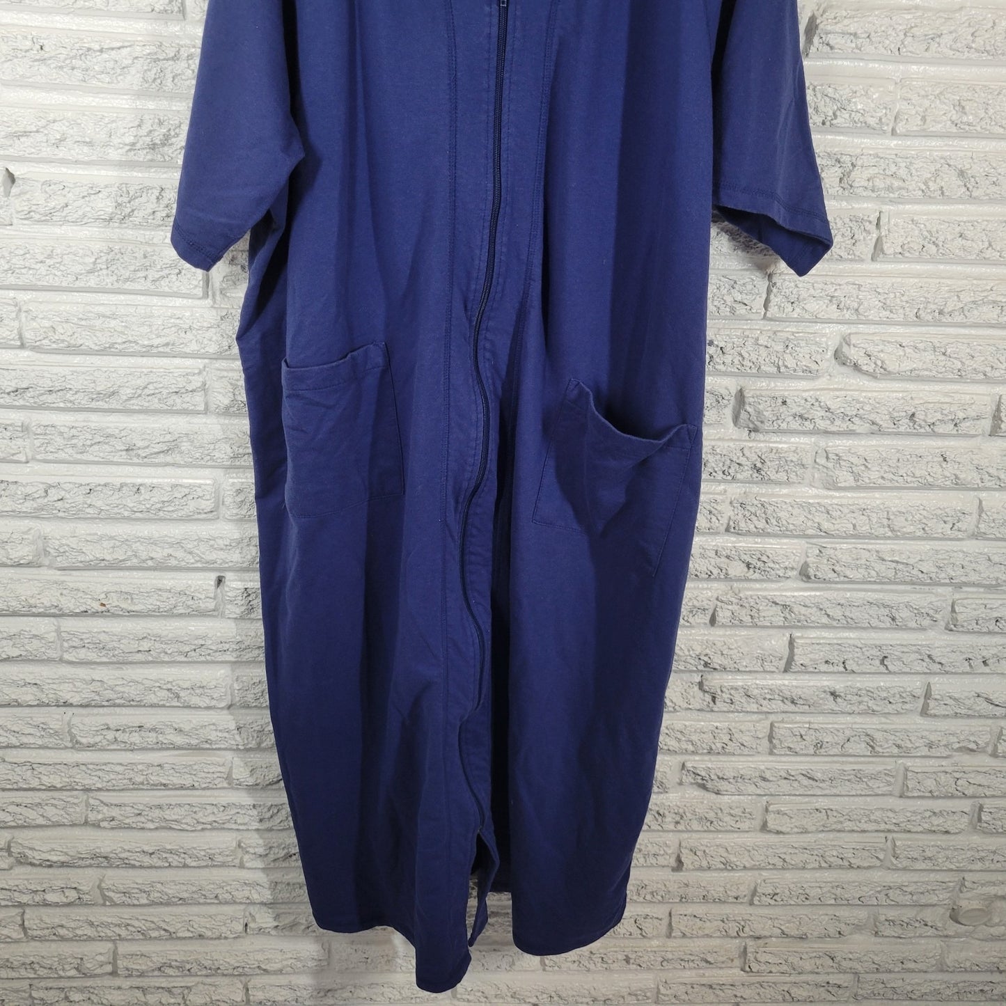 Dreams Co Womens Robe 2X 26 28 Plus Short Sleeve Zip Up Pockets Blue Loungewear