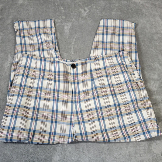 Ava Viv Women Pants 18W Plus Crop Chino Blue Plaid Zip Fly Casual Comfy Stretchy