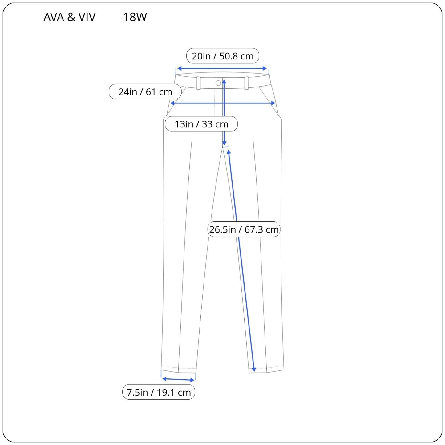 Ava Viv Women Pants 18W Plus Crop Chino Blue Plaid Zip Fly Casual Comfy Stretchy