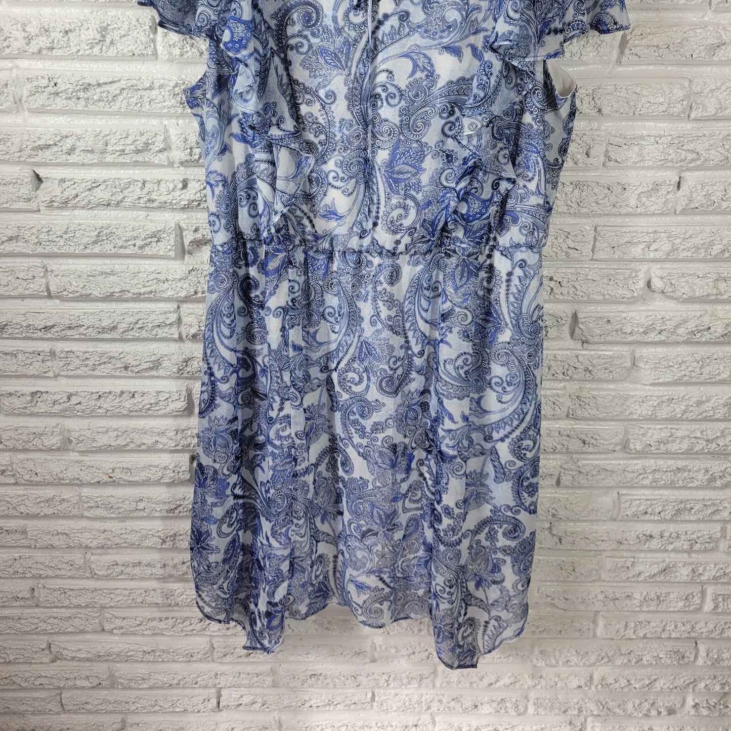 Alyx Women Dress 20W Plus Sheath Flutter Sleeve Blue Paisley Keyhole Lightweight