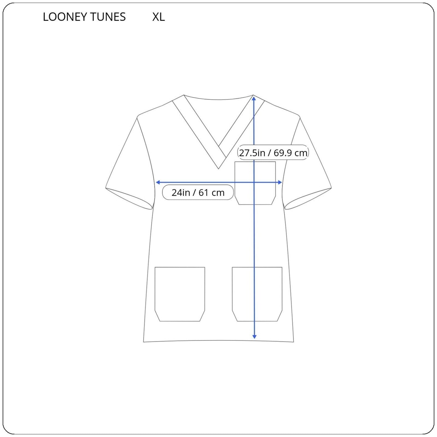 Christmas Looney Tunes Tweety Bird Unisex Scrub Top Extra Large Pockets Vet Tech