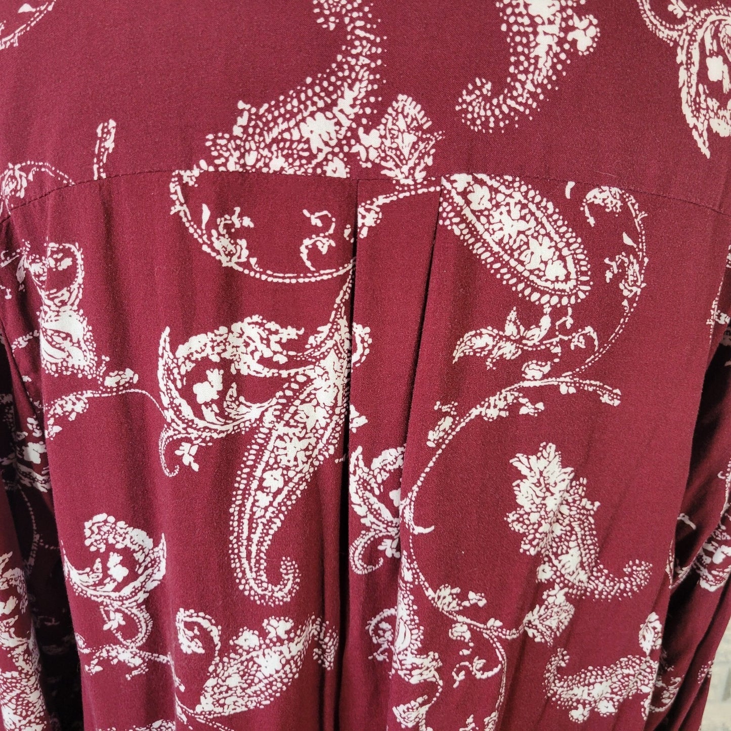 Kim Rogers Womens Top Extra Large Tunic Burgundy Paisley Rayon Asymmetric