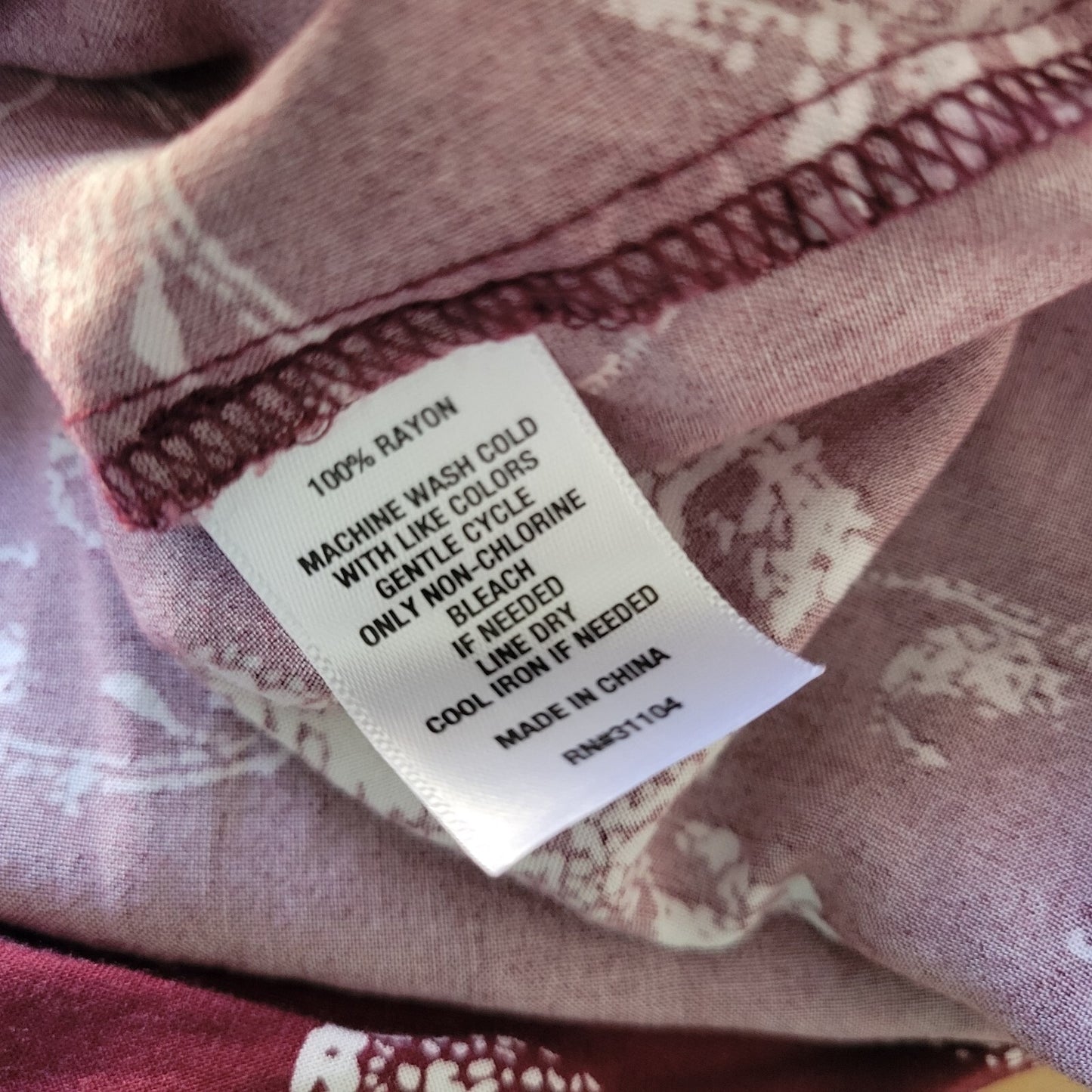 Kim Rogers Womens Top Extra Large Tunic Burgundy Paisley Rayon Asymmetric