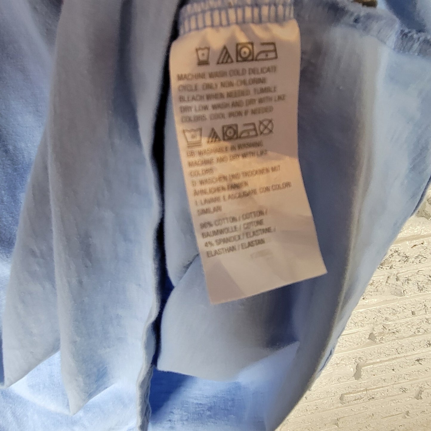 Denim Co QVC Womens Top 2X Plus Short Sleeve Blue Cotton Blend Quarter Button