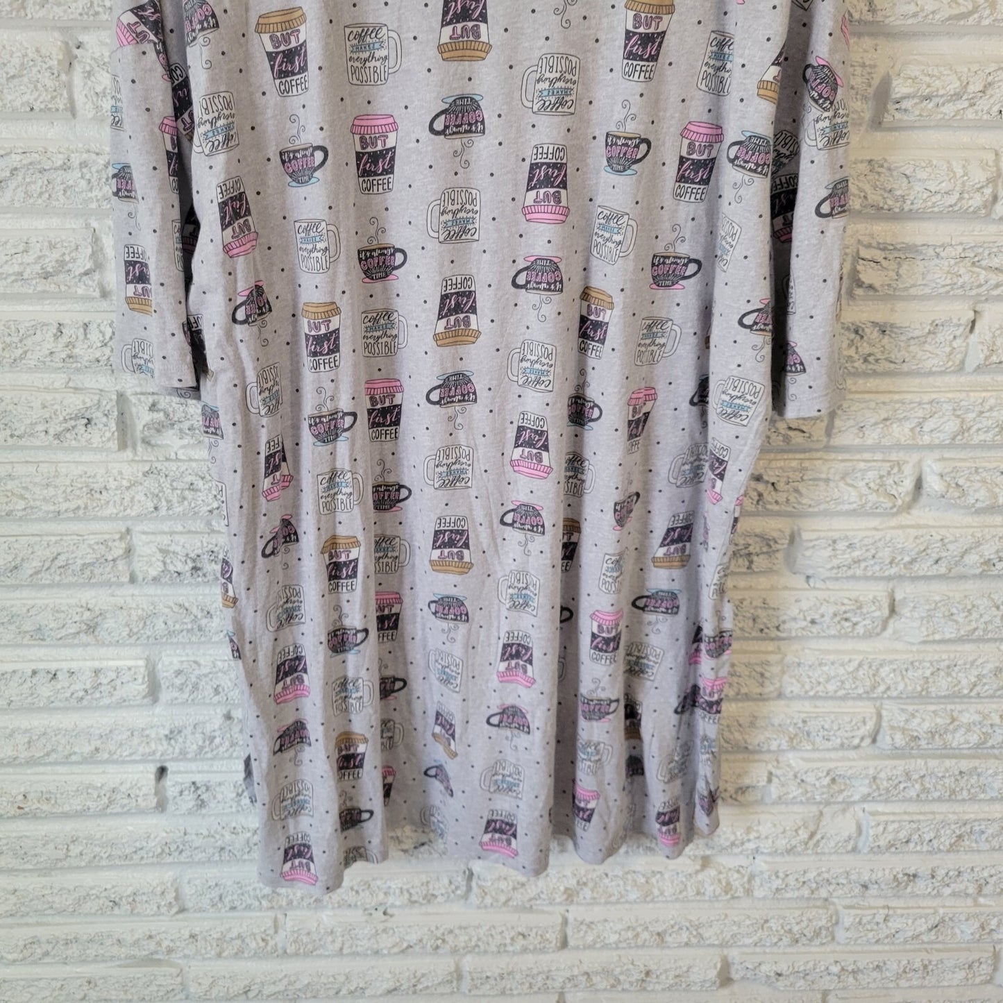 Secret Treasures Womens Pajama Top 2X Gown Gray Coffee All Over Loungewear Comfy