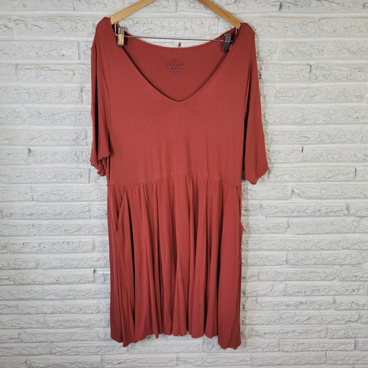 Torrid Super Soft Knits Women Dress 3 3X Plus Burnt Orange Pockets Elastic Waist