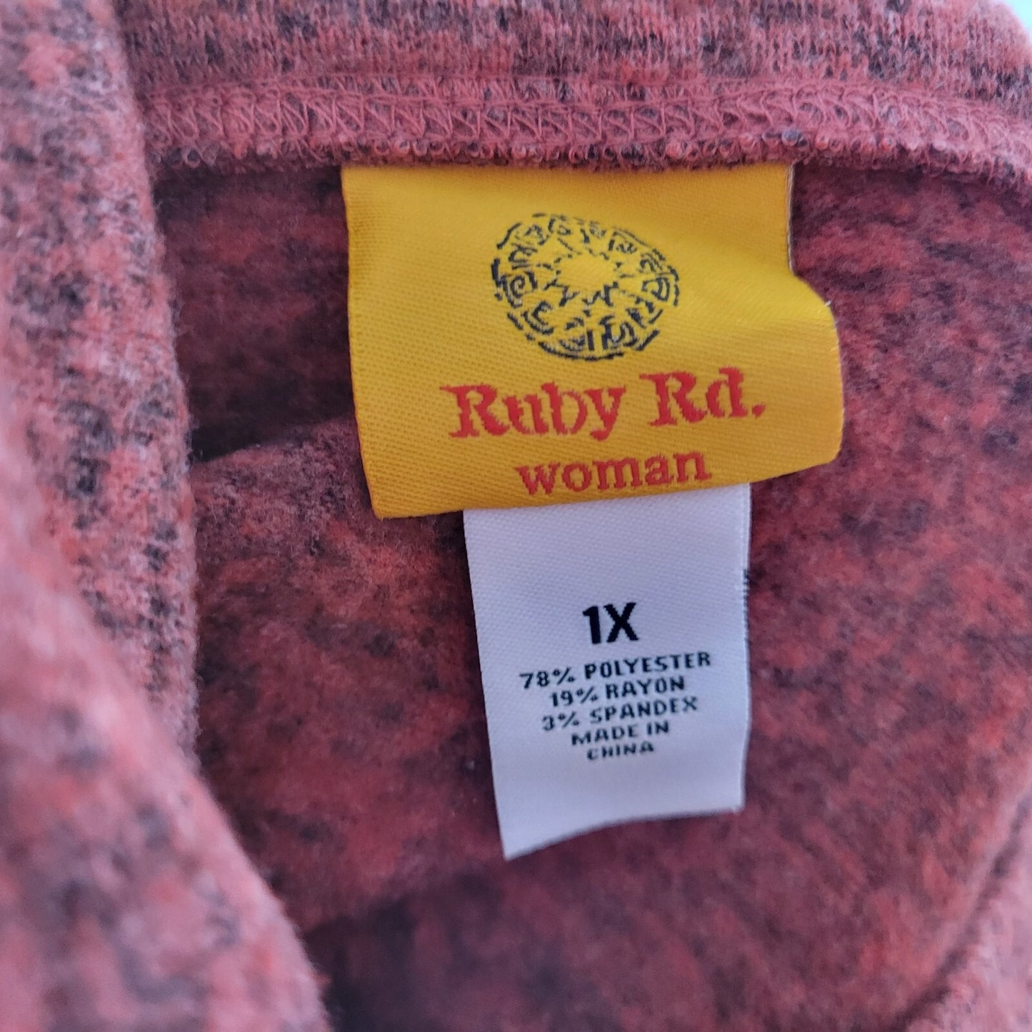 Ruby Rd Women Sweater 1X Plus Cowl Neck 3/4 Sleeve Deco Buttons Muted Red Marled