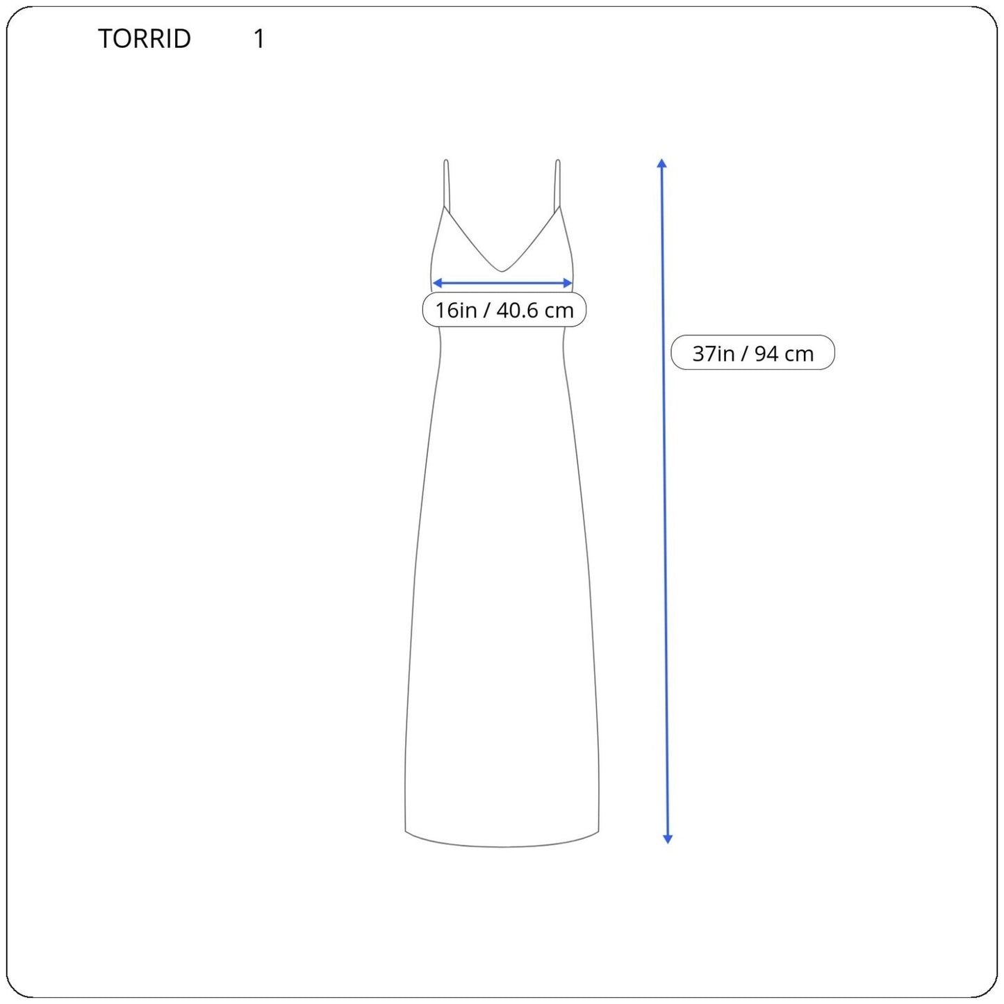 Torrid Womens Dress 1 1X Plus Slip Mini Blue Cotton Blend Adjustable Spaghetti