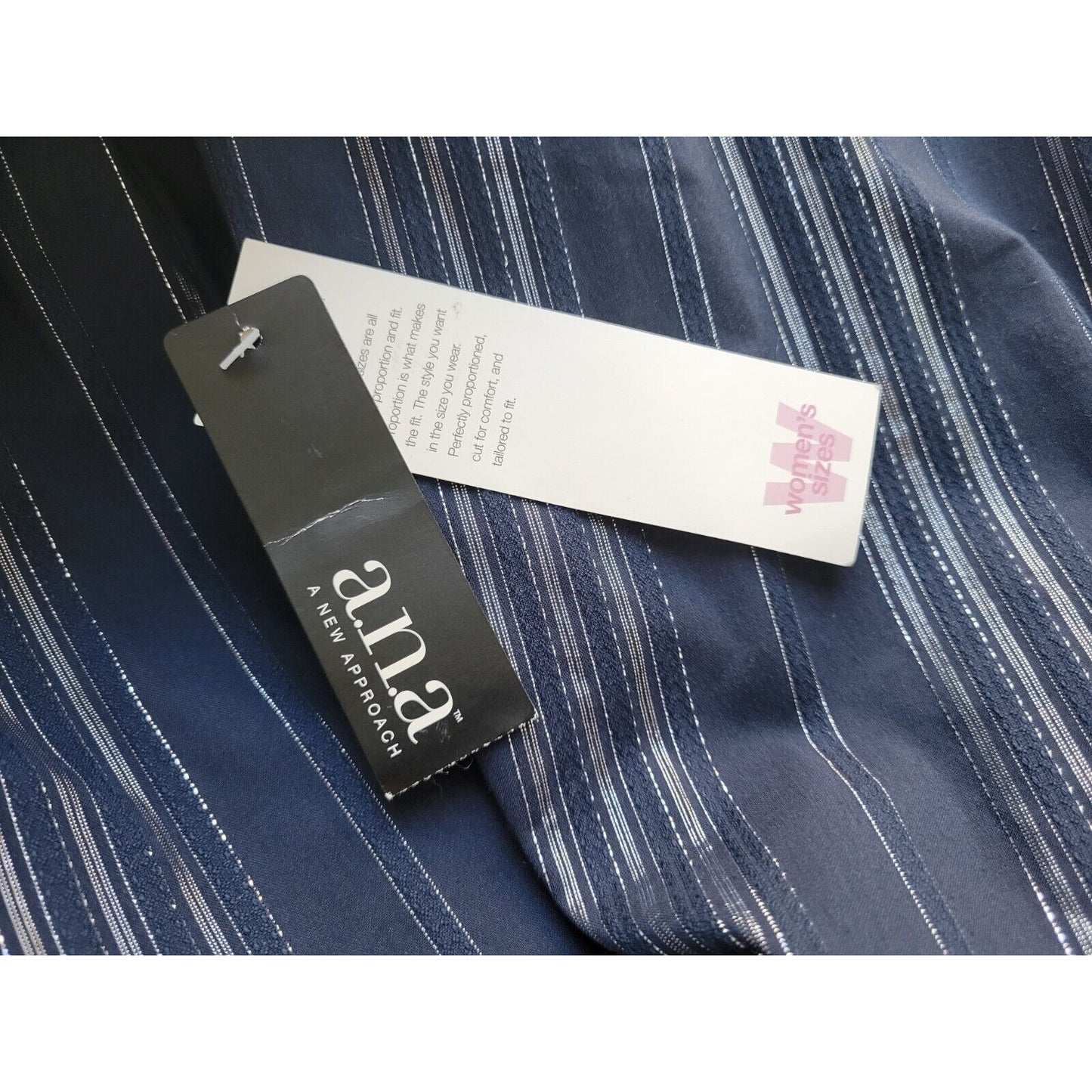 Ana Womens Top 3X Plus Long Sleeve Button Up Blue Silver Metallic Stripe Office