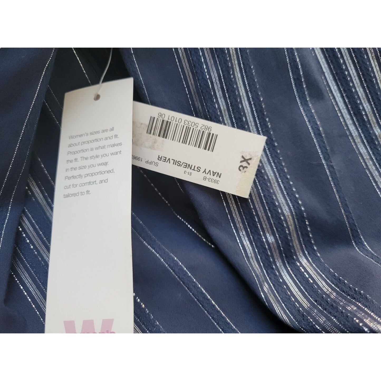 Ana Womens Top 3X Plus Long Sleeve Button Up Blue Silver Metallic Stripe Office