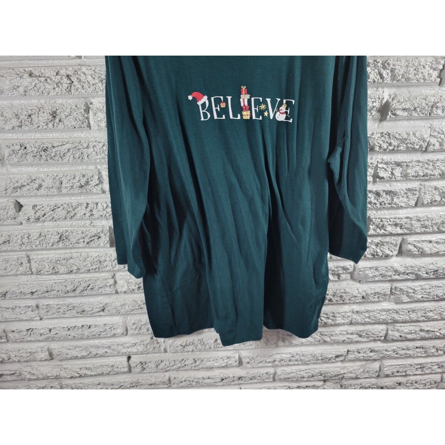 Christmas Apt 9 Womens Top XXL Tee Tunic 3/4 Sleeve Green Poly Blend Believe