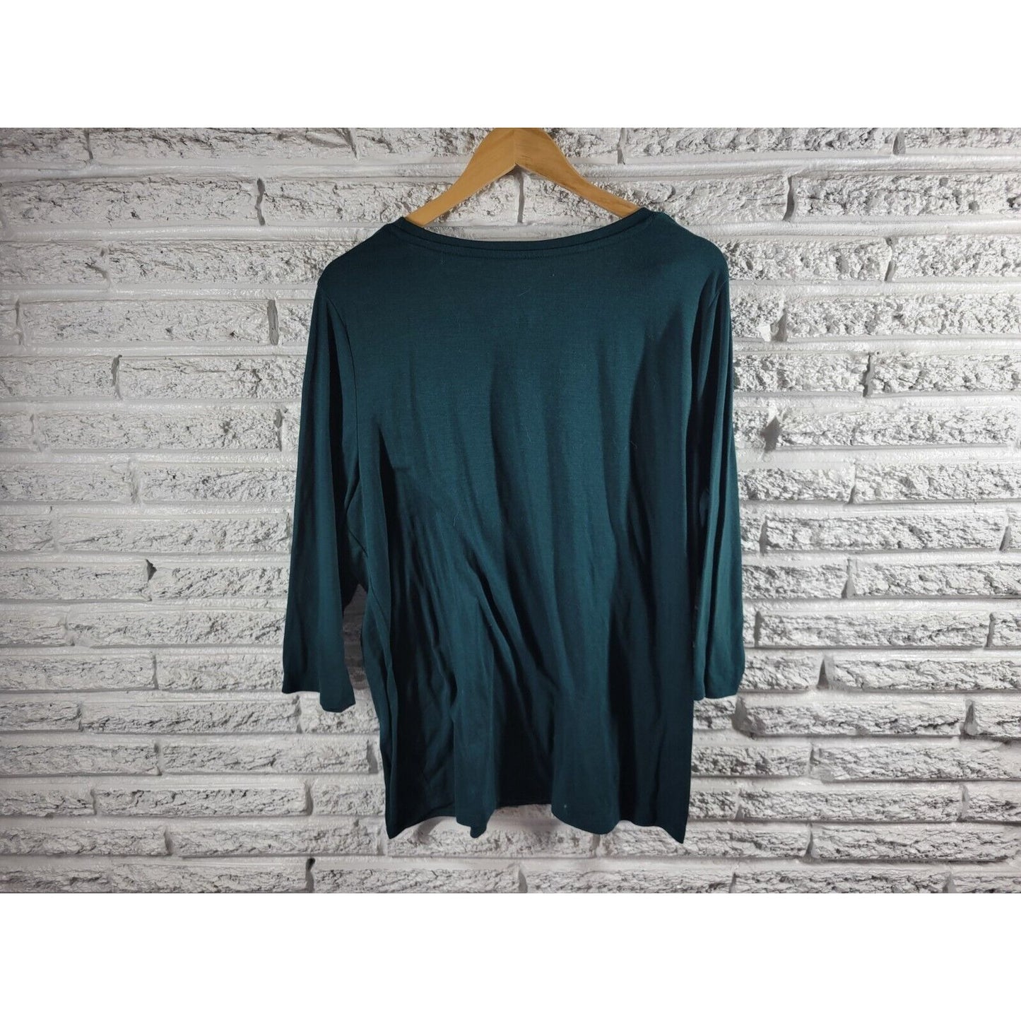 Christmas Apt 9 Womens Top XXL Tee Tunic 3/4 Sleeve Green Poly Blend Believe
