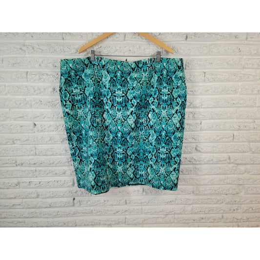 Liz Claiborne Womens Skirt 24W Plus Pencil Blue Animal Print Lined Zip Career