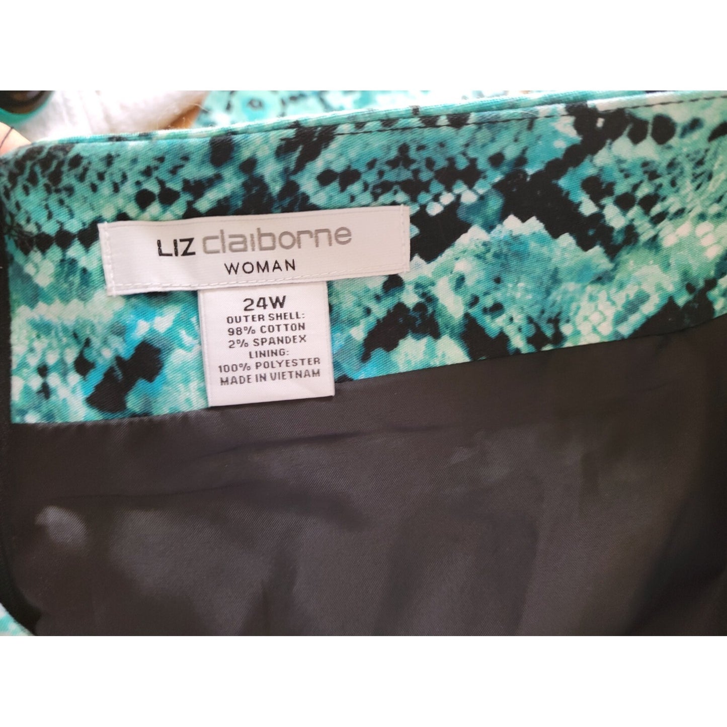 Liz Claiborne Womens Skirt 24W Plus Pencil Blue Animal Print Lined Zip Career