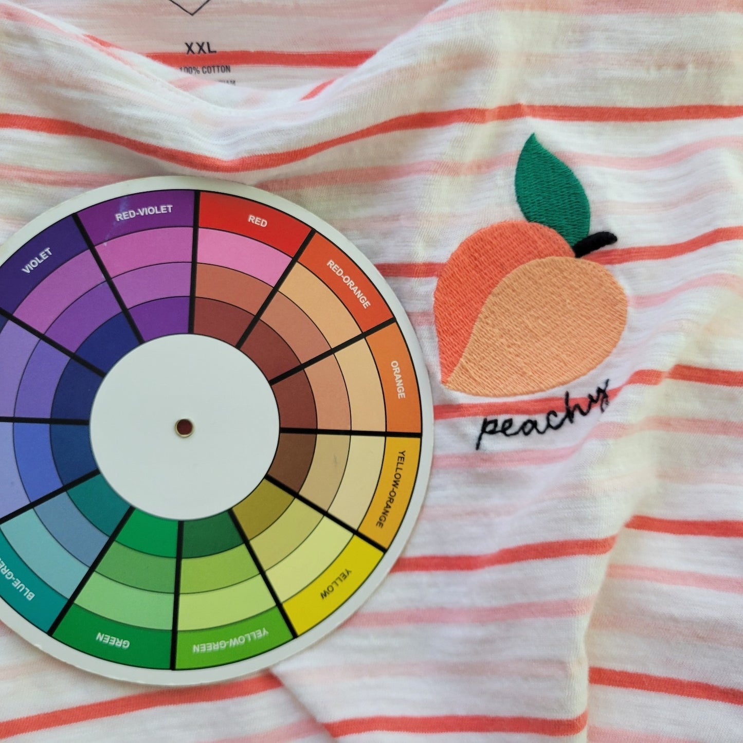 St. John's Bay XXL Pink Orange Stripe Tee Top Peach Embroidered STR85XE