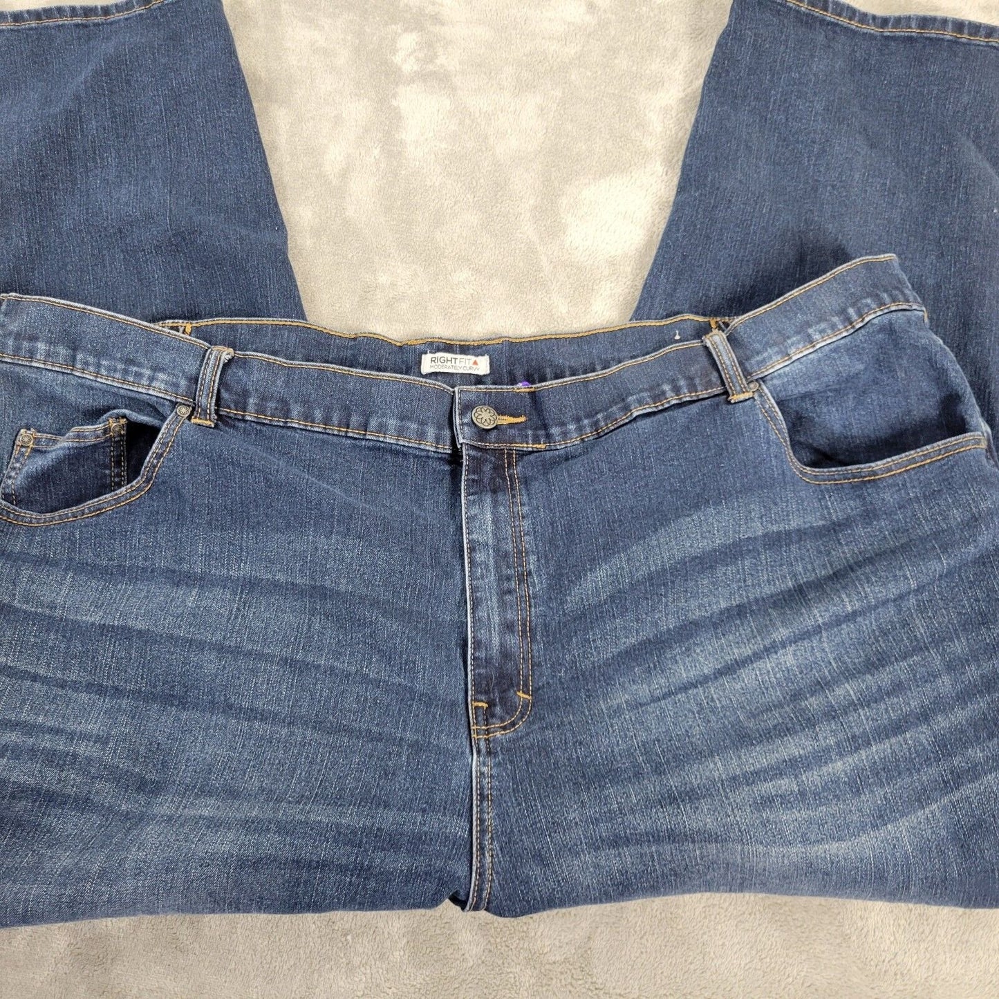 Catherines Right Fit Womens Jeans 32WP Straight Leg Dark Blue Denim Zip Fly