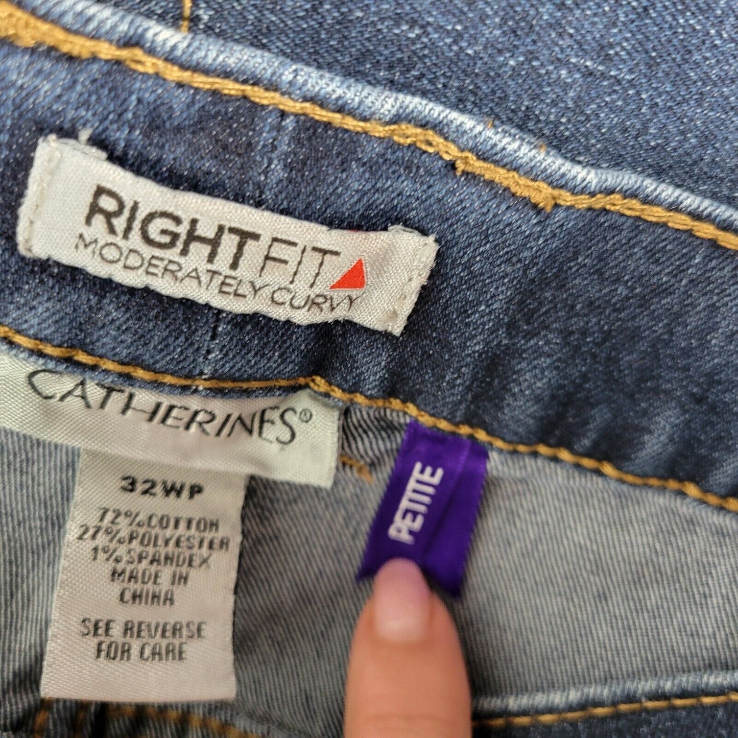 Catherines Right Fit Womens Jeans 32WP Straight Leg Dark Blue Denim Zip Fly