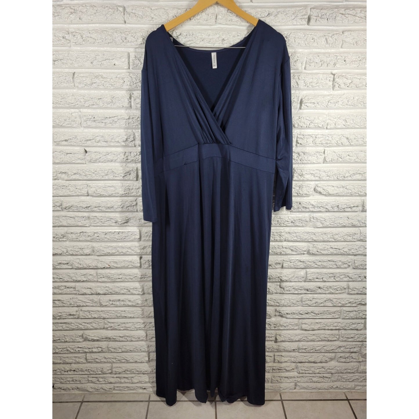 Poseshe Womens Dress 4XL Plus Long Sleeve Sheath Midi Blue Career Poly Blend