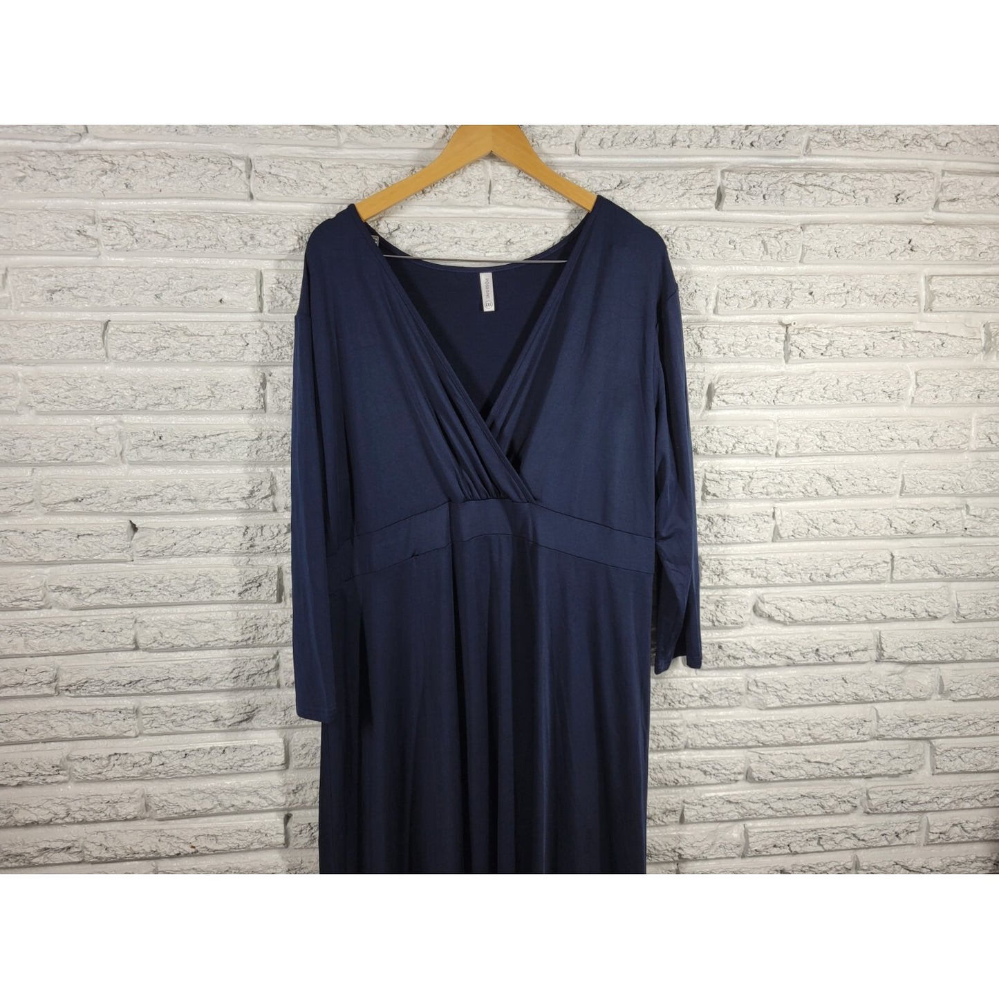 Poseshe Womens Dress 4XL Plus Long Sleeve Sheath Midi Blue Career Poly Blend