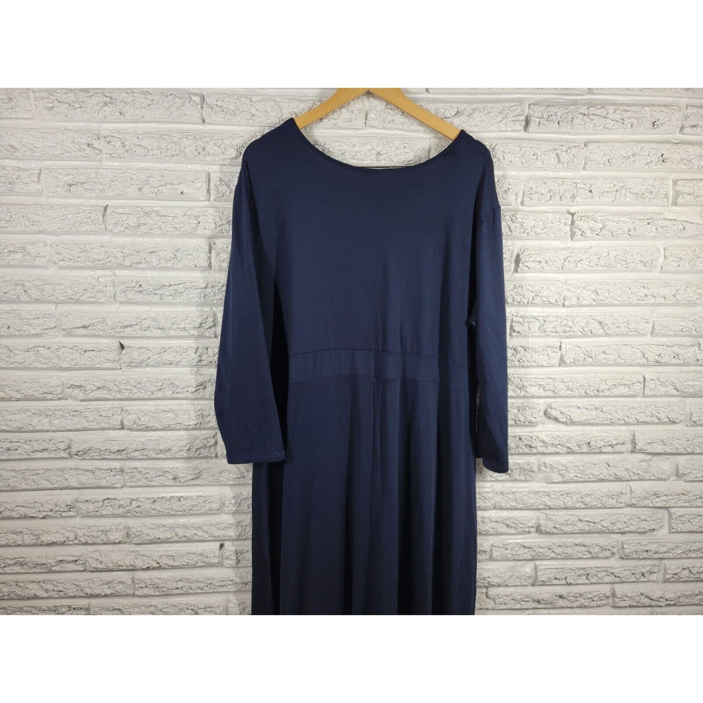 Poseshe Womens Dress 4XL Plus Long Sleeve Sheath Midi Blue Career Poly Blend