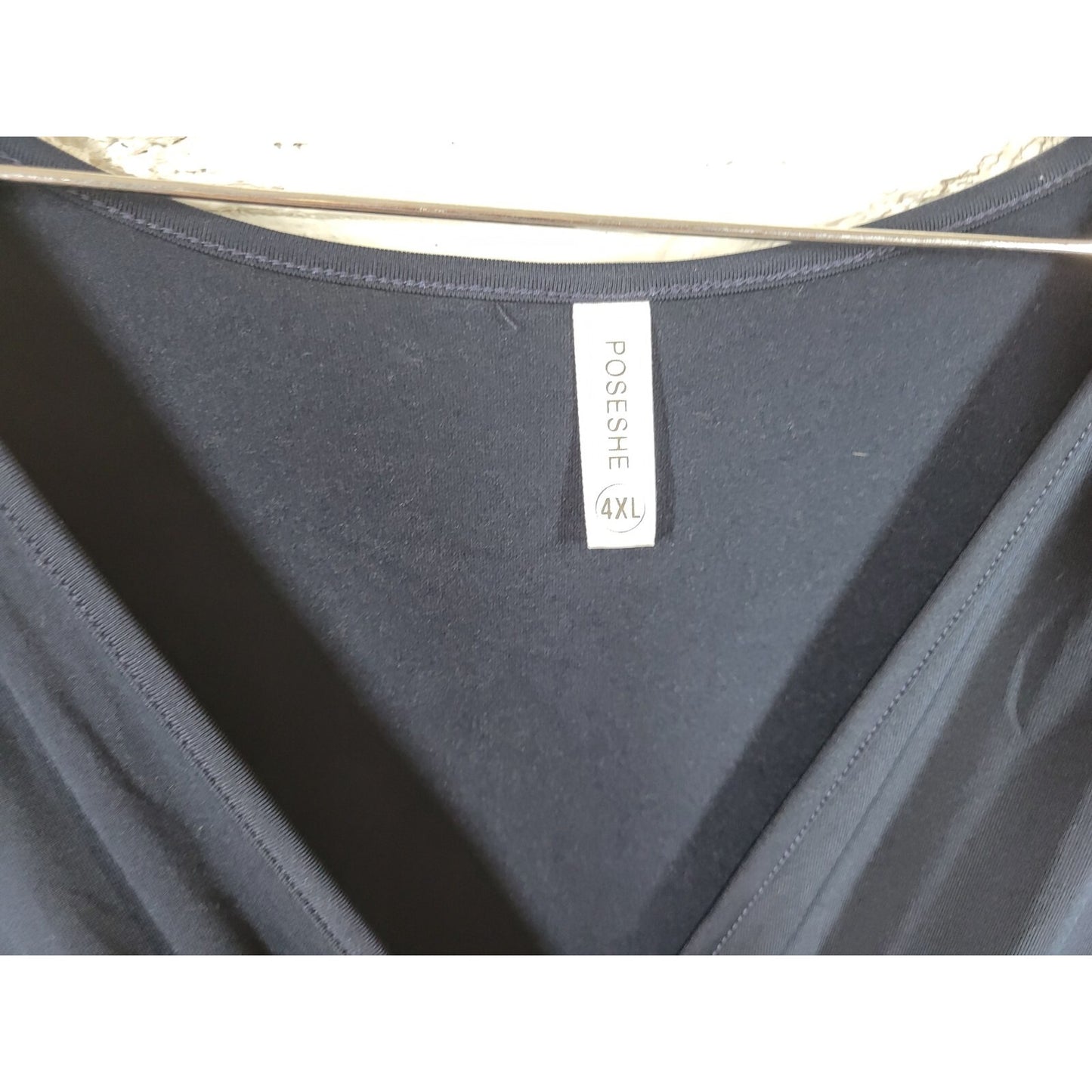 Poseshe Womens Dress 4XL Plus Long Sleeve Sheath Midi Blue Career Poly Blend