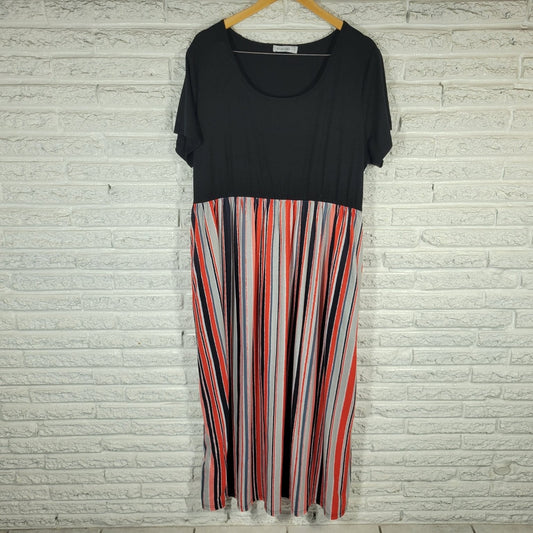 Nemidor Women’s Black Red Striped Midi Dress Size US 22 Plus Size Casual Long