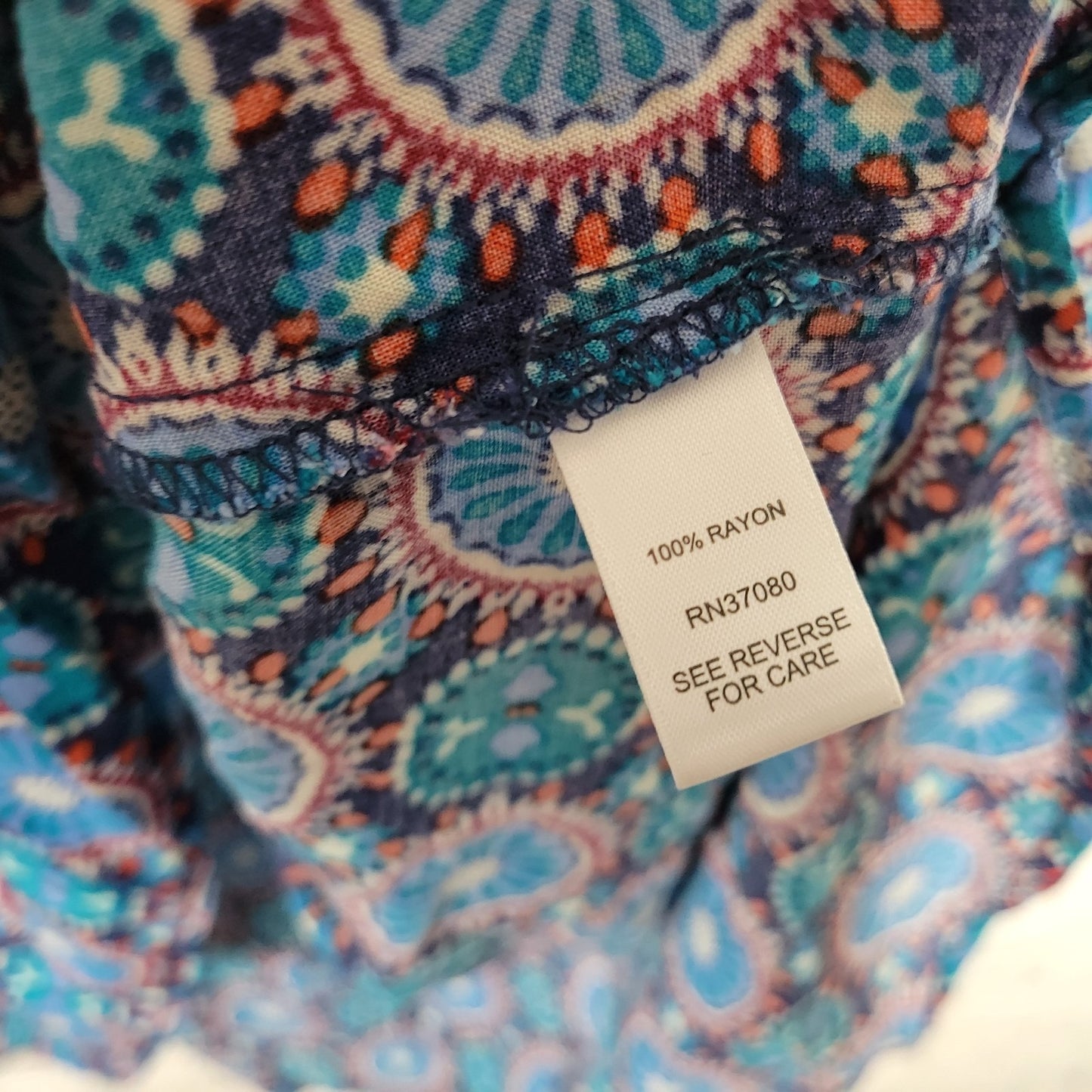 Cato Womens Top 26 28 Plus Long Sleeve Blue Red Geometric Lightweight Rayon