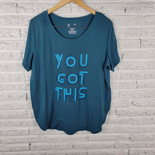 Xersion Women Top Extra Large Tee Blue Poly Blend You Got This Quick Dri Workout